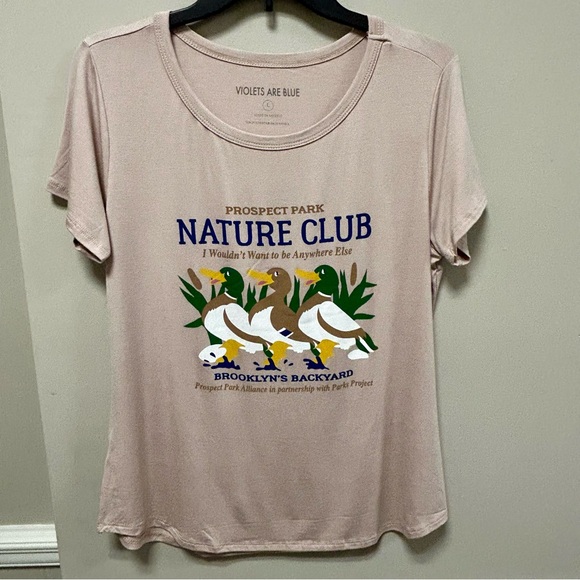Violets Are Blue Sz M T Shirt Tan Prospect Park Brooklyn NWT Ducks 🦆 Nature Club - Picture 1 of 4